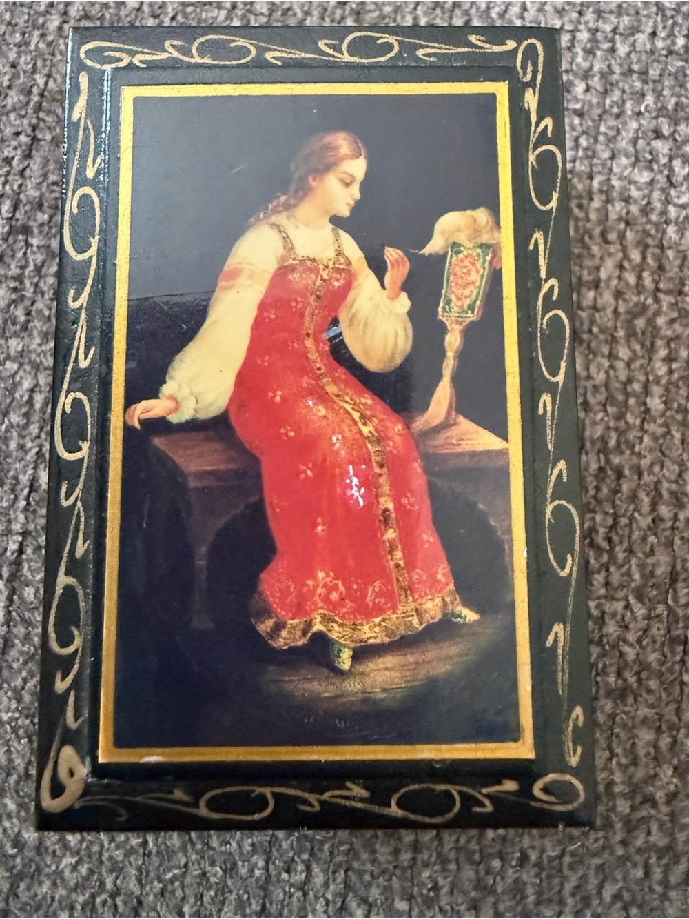 Decorative Russian-Style Lacquer Box Art Print in Red and Black